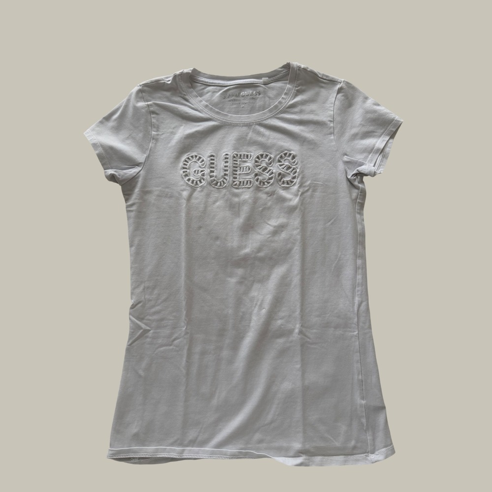 Guess T-Shirt Womens M SmartGuess Embroidered Logo White Excellent